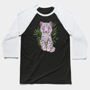 Baby Snow Leopard in Palm Leaves Baseball T-Shirt